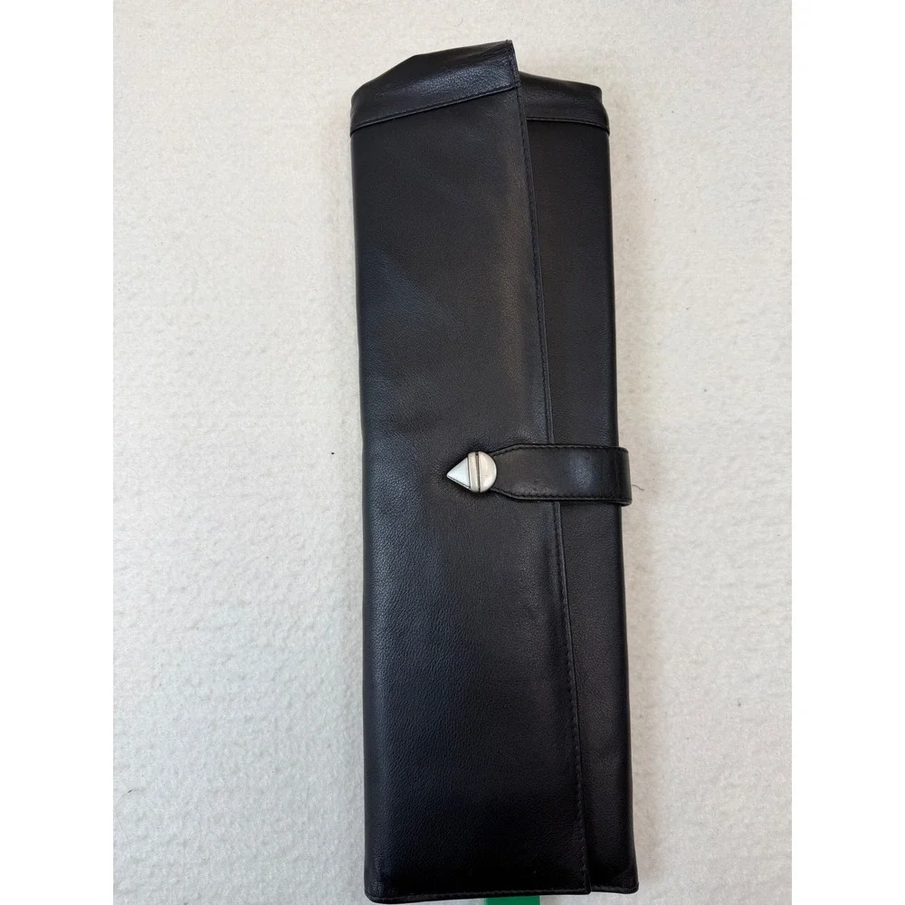 Vintage Knitting Needle Set with Black Genuine Leather Roll Up Case Madein India